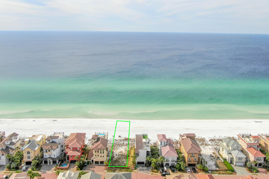 Aerial view of waterfront land for sale